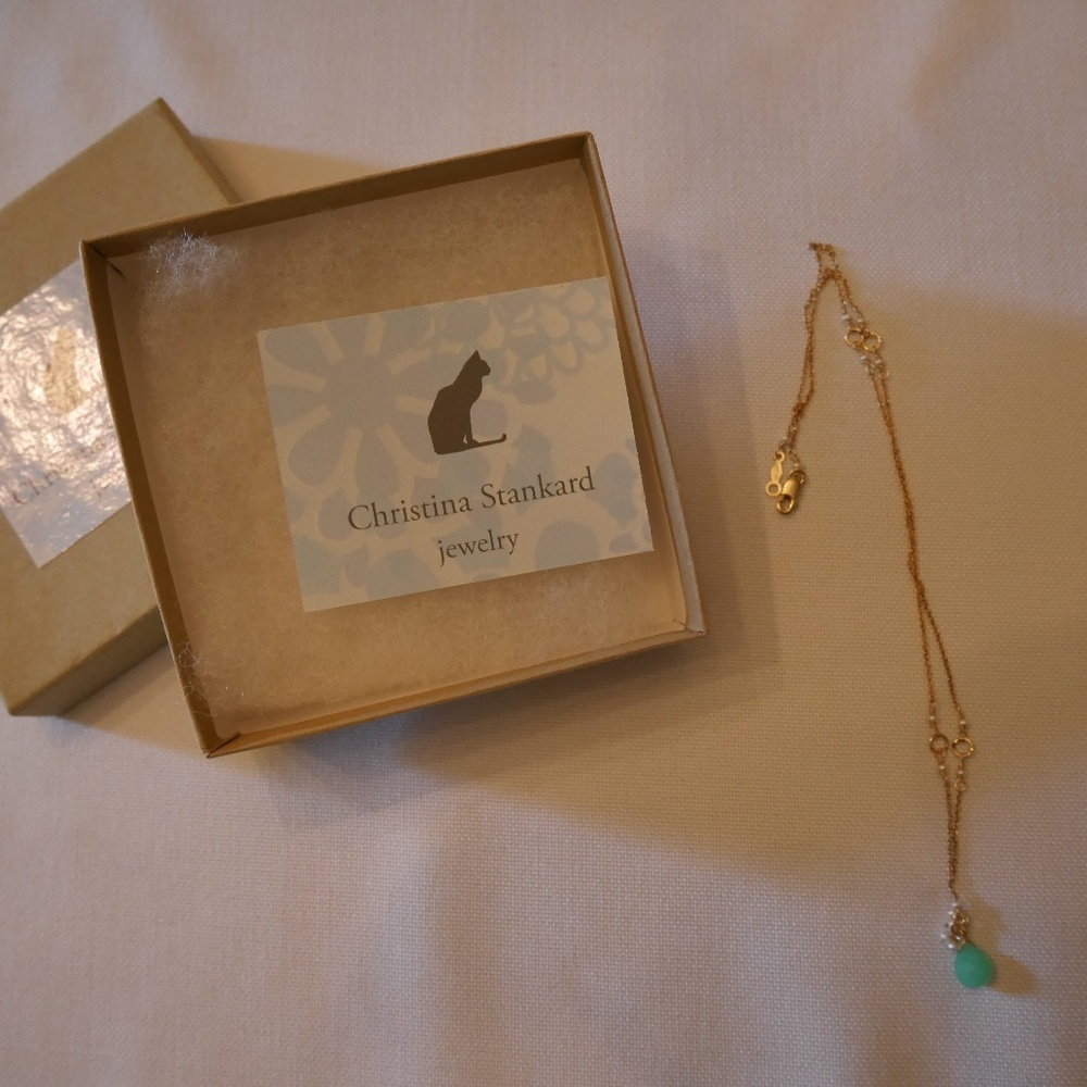 NWB Delicate Gold + Turquoise mini pearls necklace